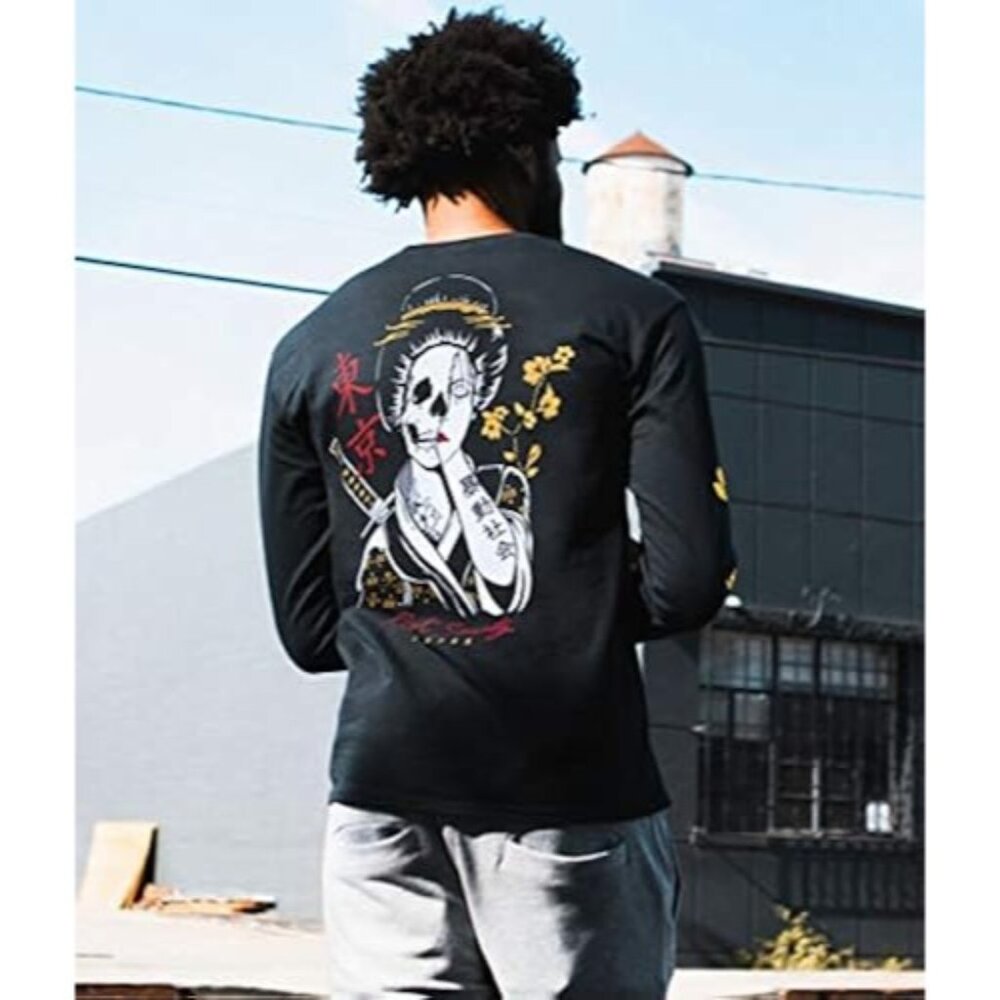 Riot Society Black L/S Skull & Floral Graphic Print Tee | Streetwear Grunge Moto